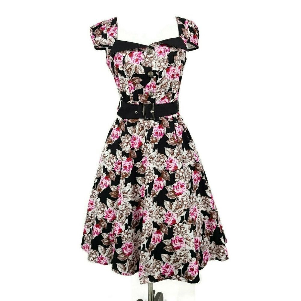 New Hearts & Roses Swing Dress Womens 6 Black Pink